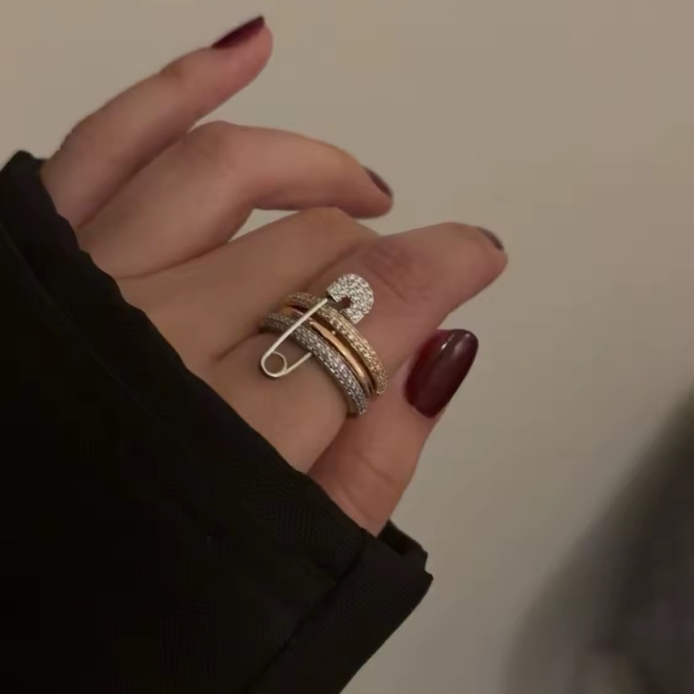 Anthropologie Mixed Metal Safety Pin Stackable Ring in Gold and Silver